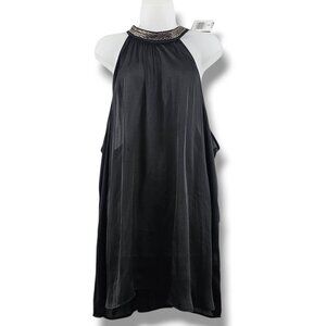Torrid‎ Black Halter Top Size 5X Beaded Neckline Lightweight Satin Dressy NEW